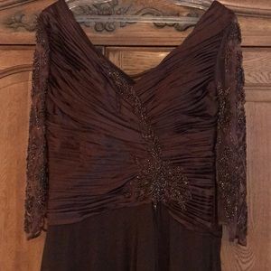 Empire V neck floor length chiffon dress w/beading